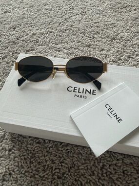 Celine Gold Frame Black Lens Oval Sunglasses